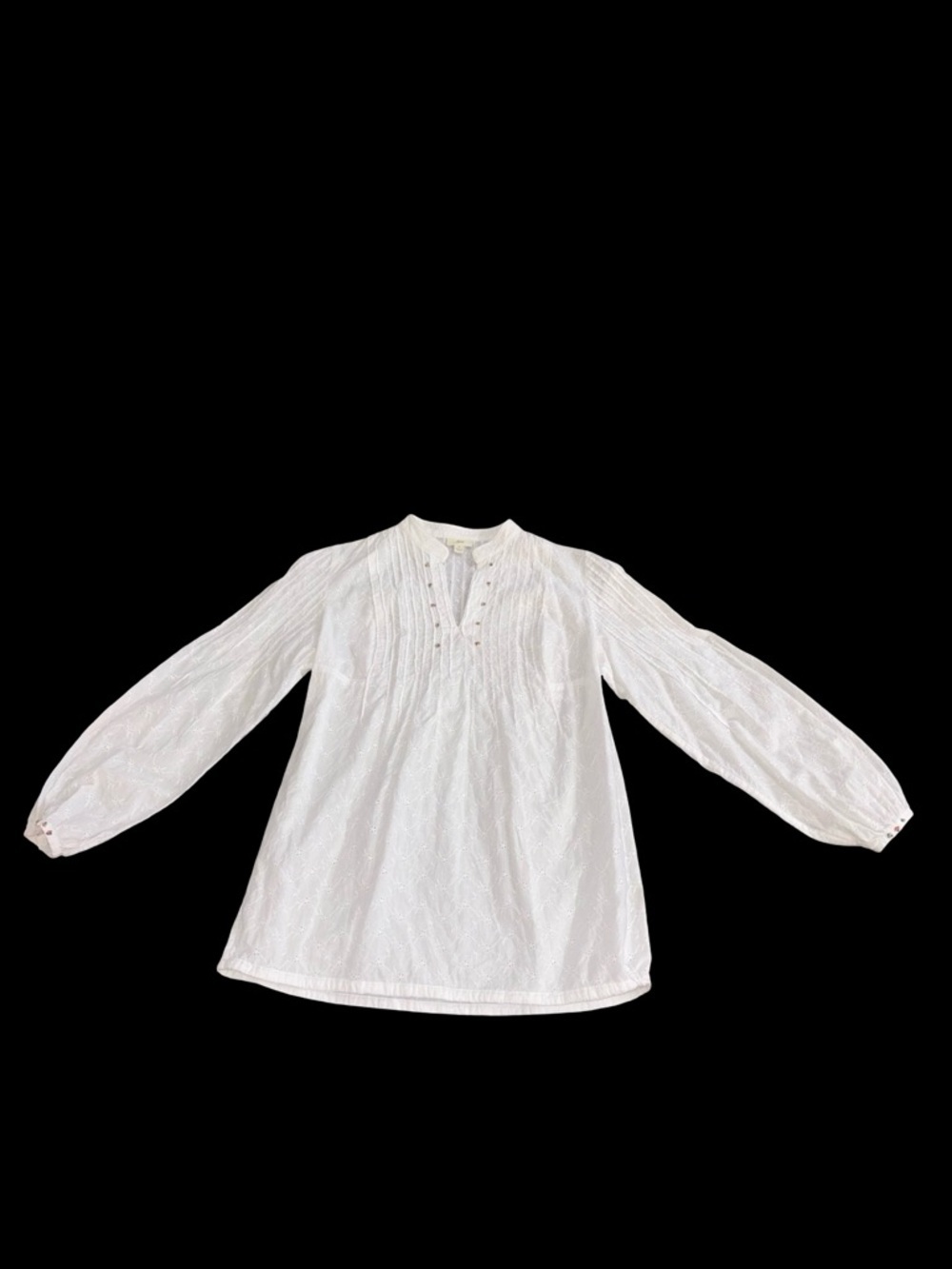 J. Jill White Eyelet Tunic Top Small Cotton Boho Embroidered Beaded Cottagecore - Picture 2 of 13